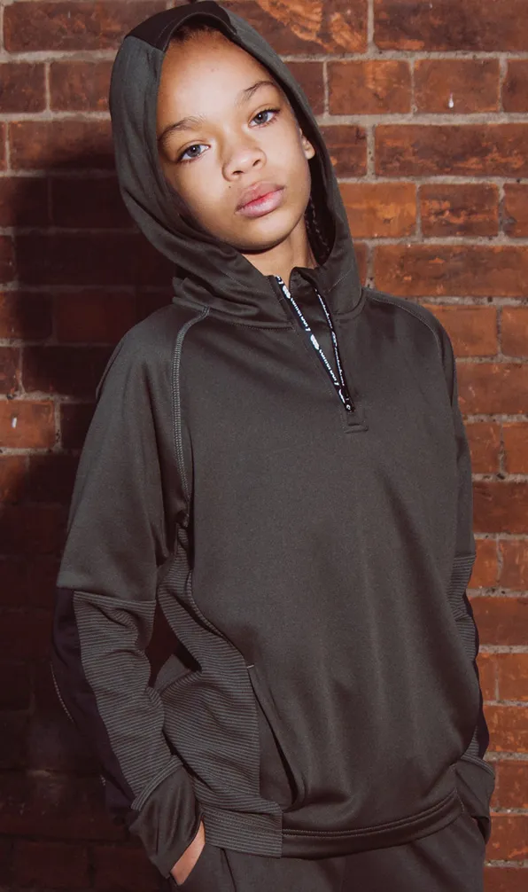Kids Hoodies & Sweatshirts A child model wearing a CCC hoodie standing infornt of a red brick wall