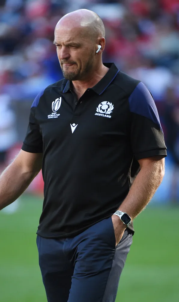 International Polo Shirts Scotland coach Gregor Townsend deep in thought wearing a Macron Scotland polo shirt during the 2023 Rugby World Cup