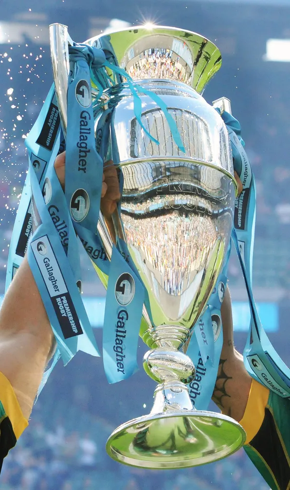 Gallagher Premiership Rugby The Gallagher rugby cup held triumphantly above the winning team