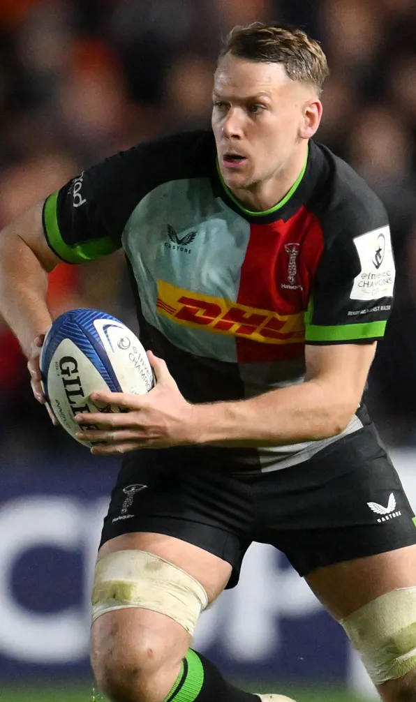 Harlequins Rugby Harlequins rugby player makes a break for the try line during the Investec Championship