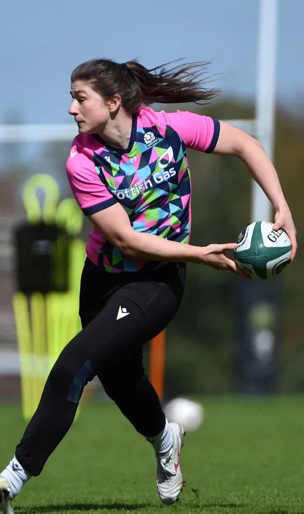 Womens Rugby Training & Fitness Scotland womens player practices her passing during a training session