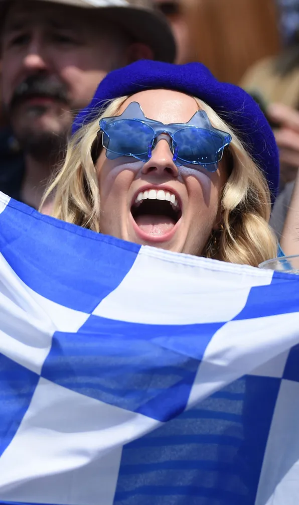 Womens Underwear Female Scotland supporter flys her nations flag during the RWC 2023