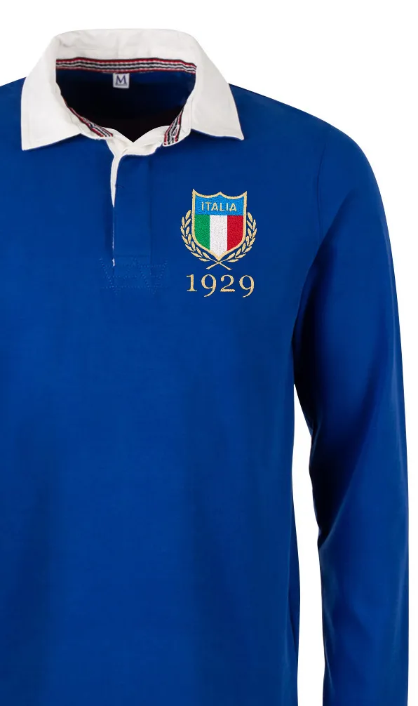 Italy Rugby Classics A classic rugby shirt in royal blue with the Italy rugby crest embroidered on the chest