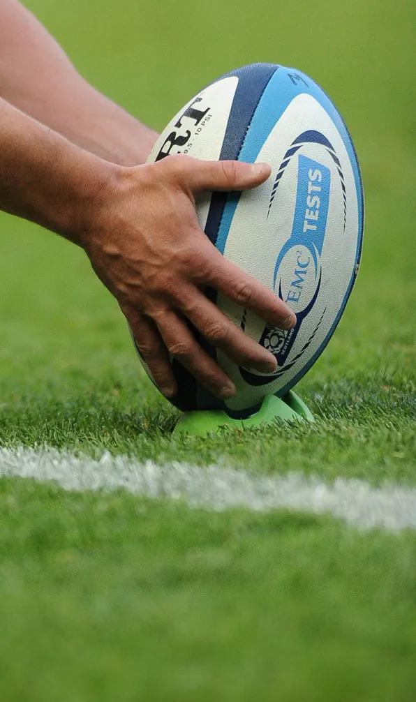 Rugby Kicking Tees Rugby ball placed on a kicking tee during a Scotland test match