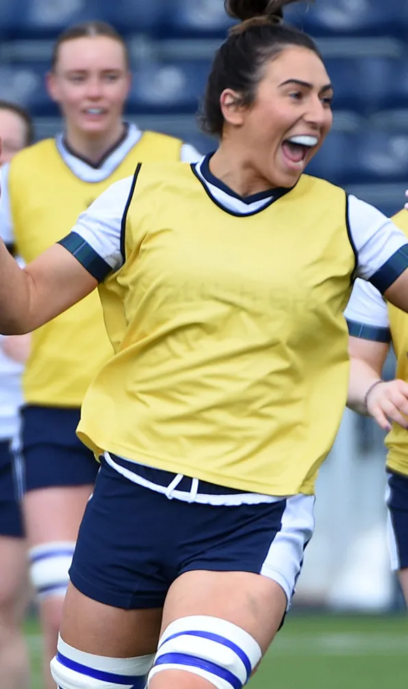 Rugby Player Accessories Celebrations during a womens training session wearing a bib