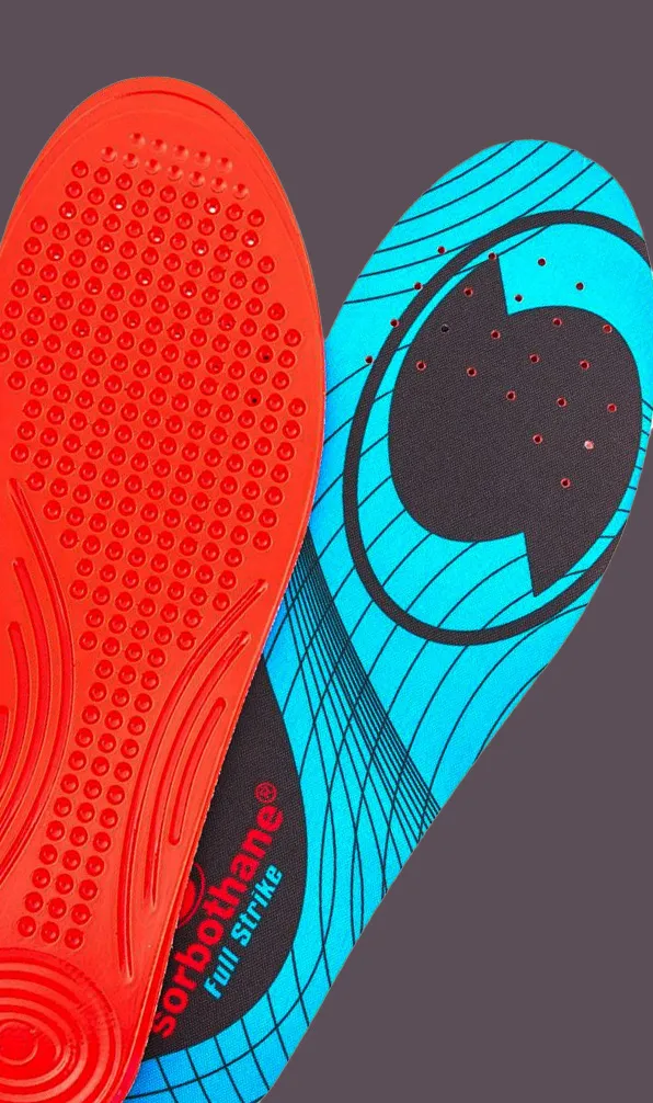 Insoles A pair of Sorbothane Full Strike insoles on a grey background