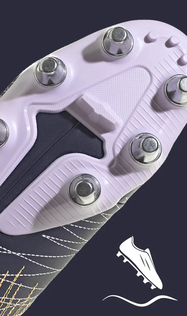 Soft Ground Rugby Boots Sole plate of some Adidas soft ground rugby boots on a navy background