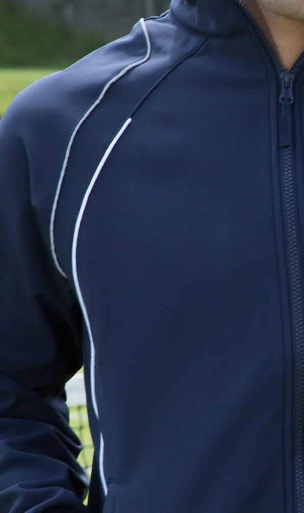 Unbranded Rugby Teamwear A rugby player models an unbranded navy and white training hoodie on pitch