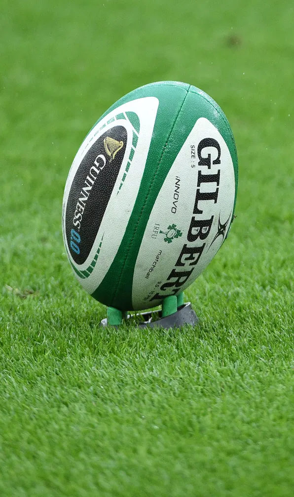 Ireland rugby ball sitting proudly on a kicking tee