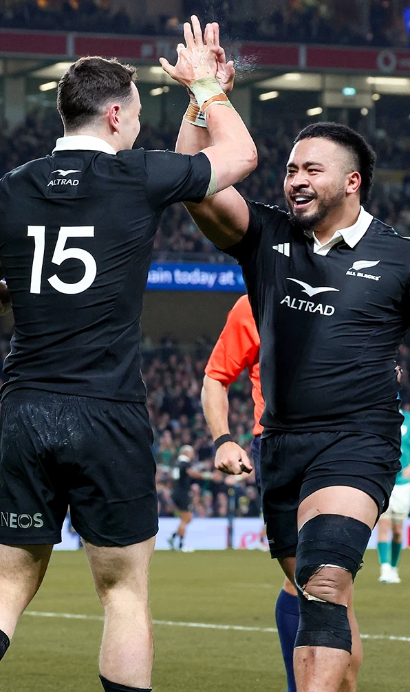 New Zealand All Blacks Rugby Sale Two New Zealand All blacks Players high five on pitch