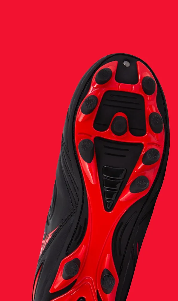 Soleplate of an Optimum boot on a red background