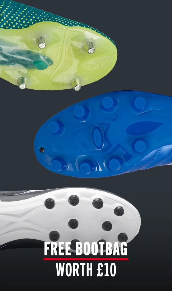 Shop Rugby Boots Now Sole plate shots of various high quality rugby boots on a dark grey background