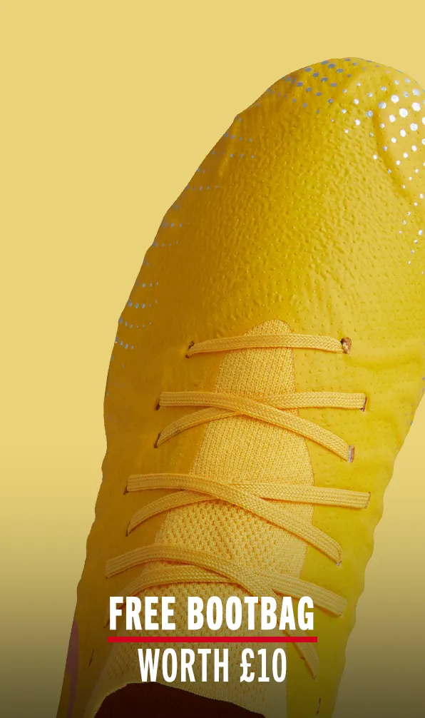 Shop Canterbury Boots Now Top view of a Canterbury rugby boot on a yellow background