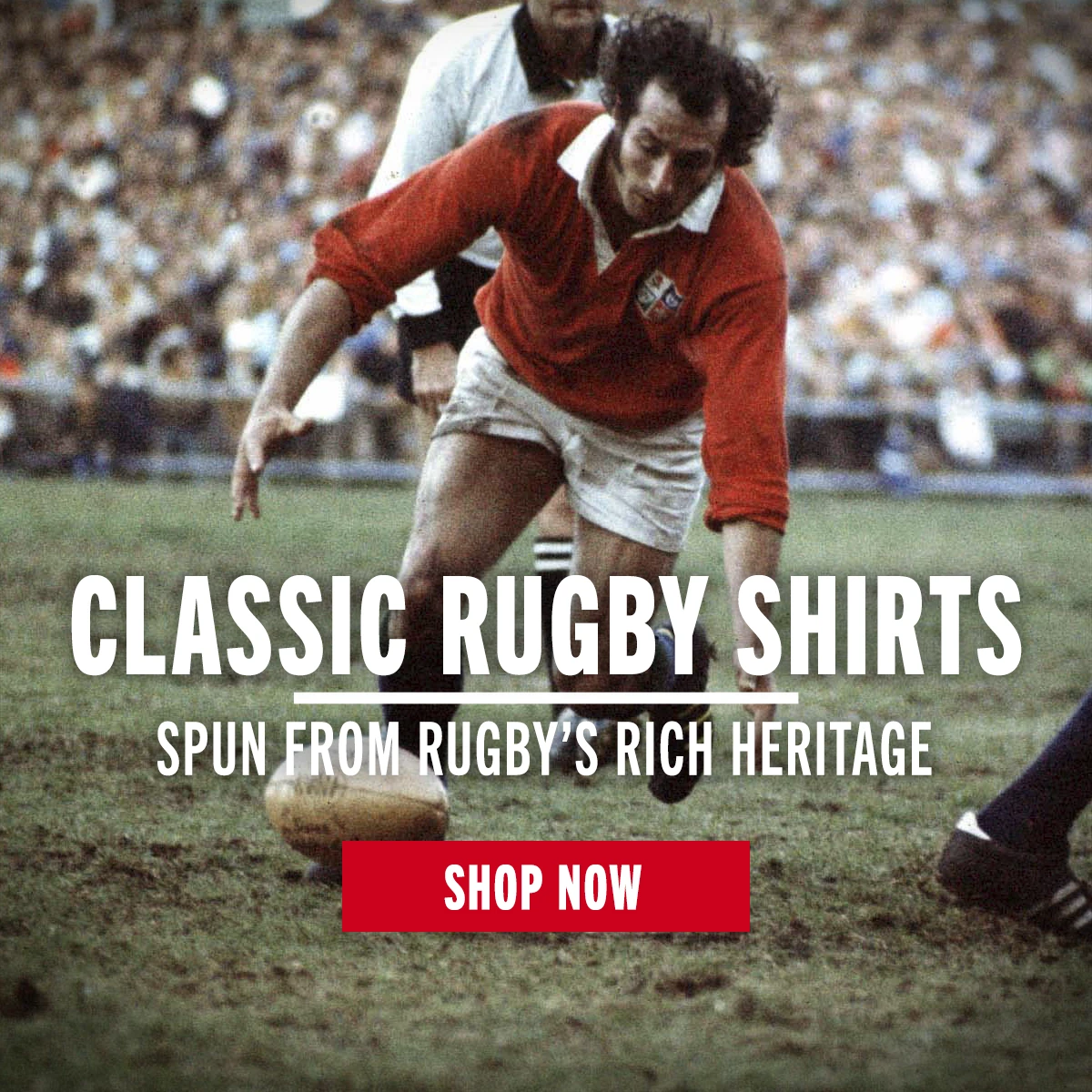 Classics Rugby shirts for Men, women & Kids GARETH EDWARDS, legendary rugby player, runs to pick up the ball in the 1974 British & Irish Lions test match versus South Africa