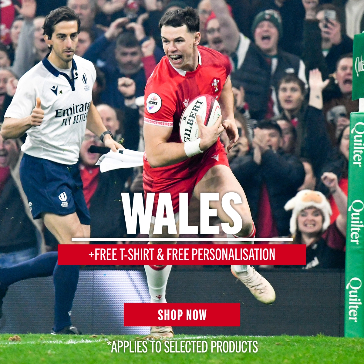 Wales Free T-Shirt & Free Personalisation at Rugbystore