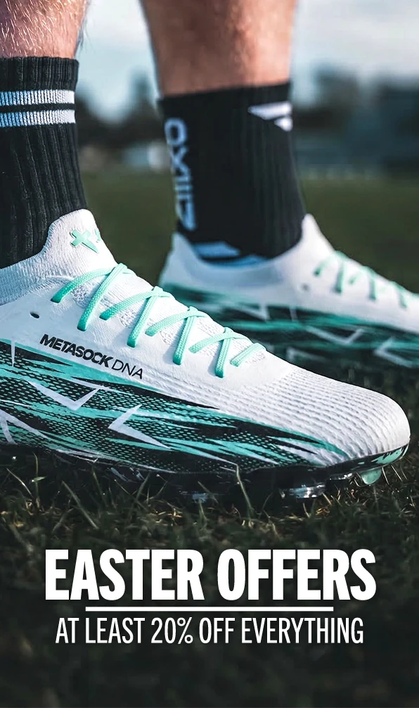 A close up image of a pair of Oxen Metasock rugby boots in white.