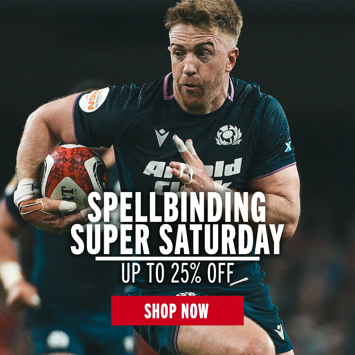 Scotland rugby player Kyle Stein runs with a rugby ball under his arm.