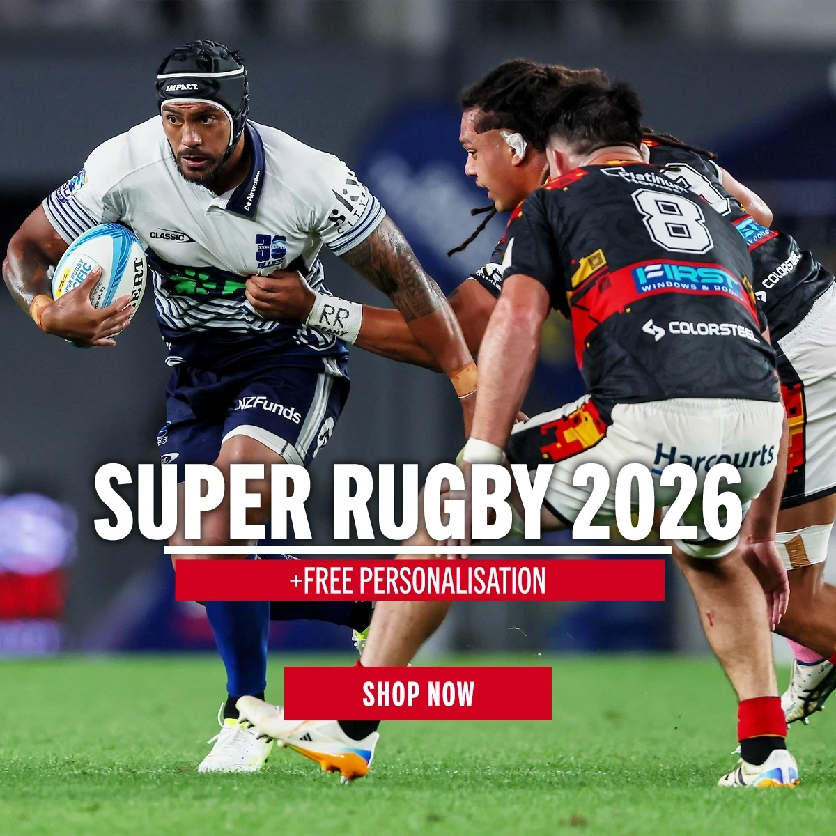 The Auckland Blues go on the attack against the Chiefs in the opening round of Super Rugby 2026.