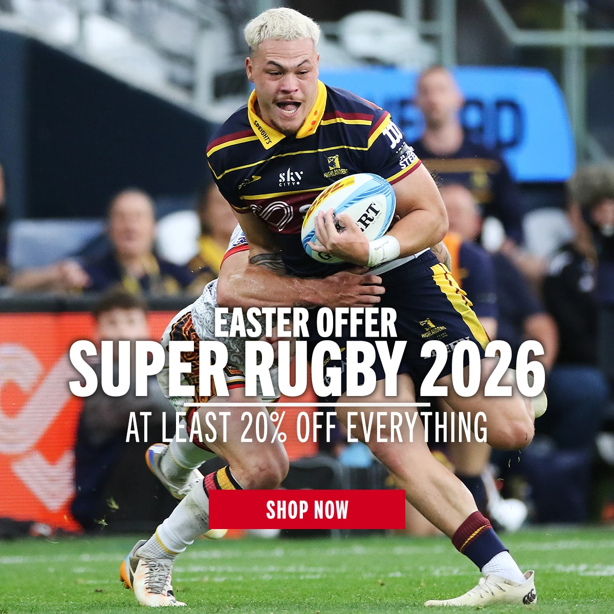 Shop Super Rugby Easter Offers Highlanders' Caleb Tangitau makes a line break against the Chiefs in the Forsyth Barr Stadium in Dunedin.