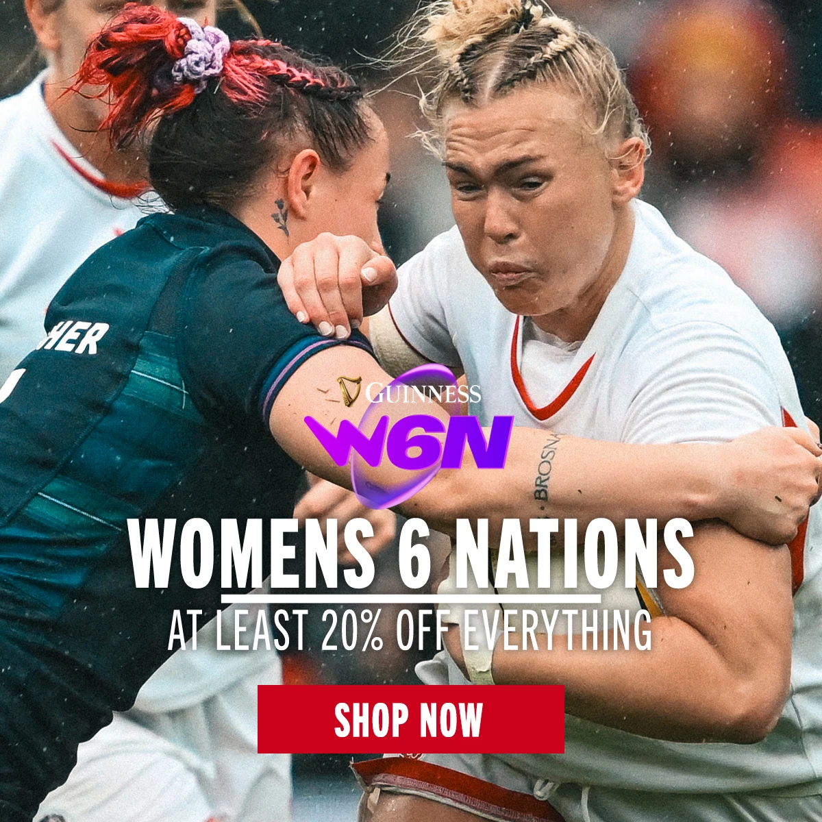 An England Womens Red Roses player is tackled by a Scotland womens player in the Womens 6 Nations tournament.