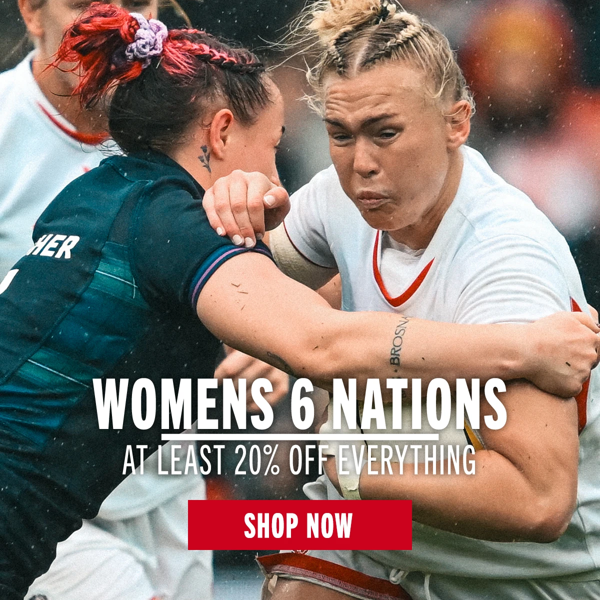 Womens 6 Nations 2026 An England Womens Red Roses player is tackled by a Scotland womens player in the Womens 6 Nations tournament.