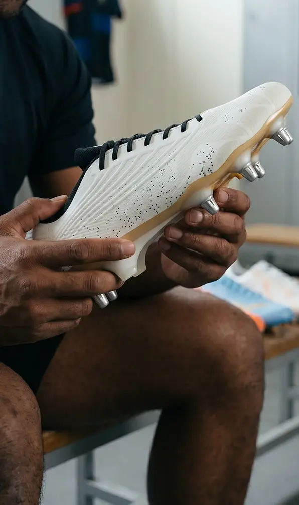 A man hold a Canterbury Stampede boot as he gets ready for training.