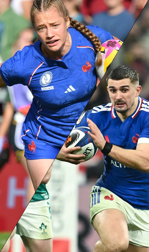 Tomas Ramos and a player from the France Womens team both make line breaks for their country.