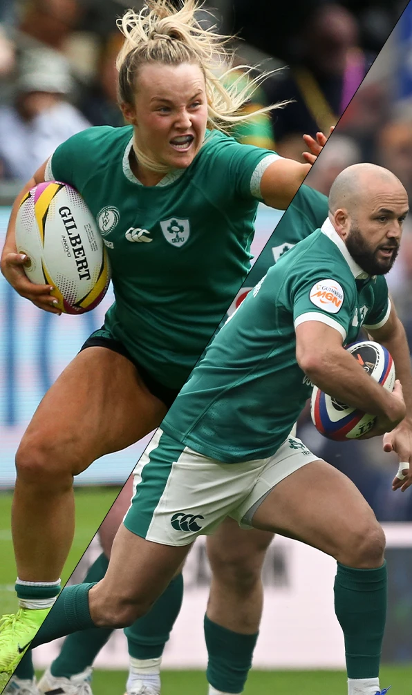 Jamison Gibson-Park (right) and Aoife Dalton (left) carry the ball confidently for Ireland.