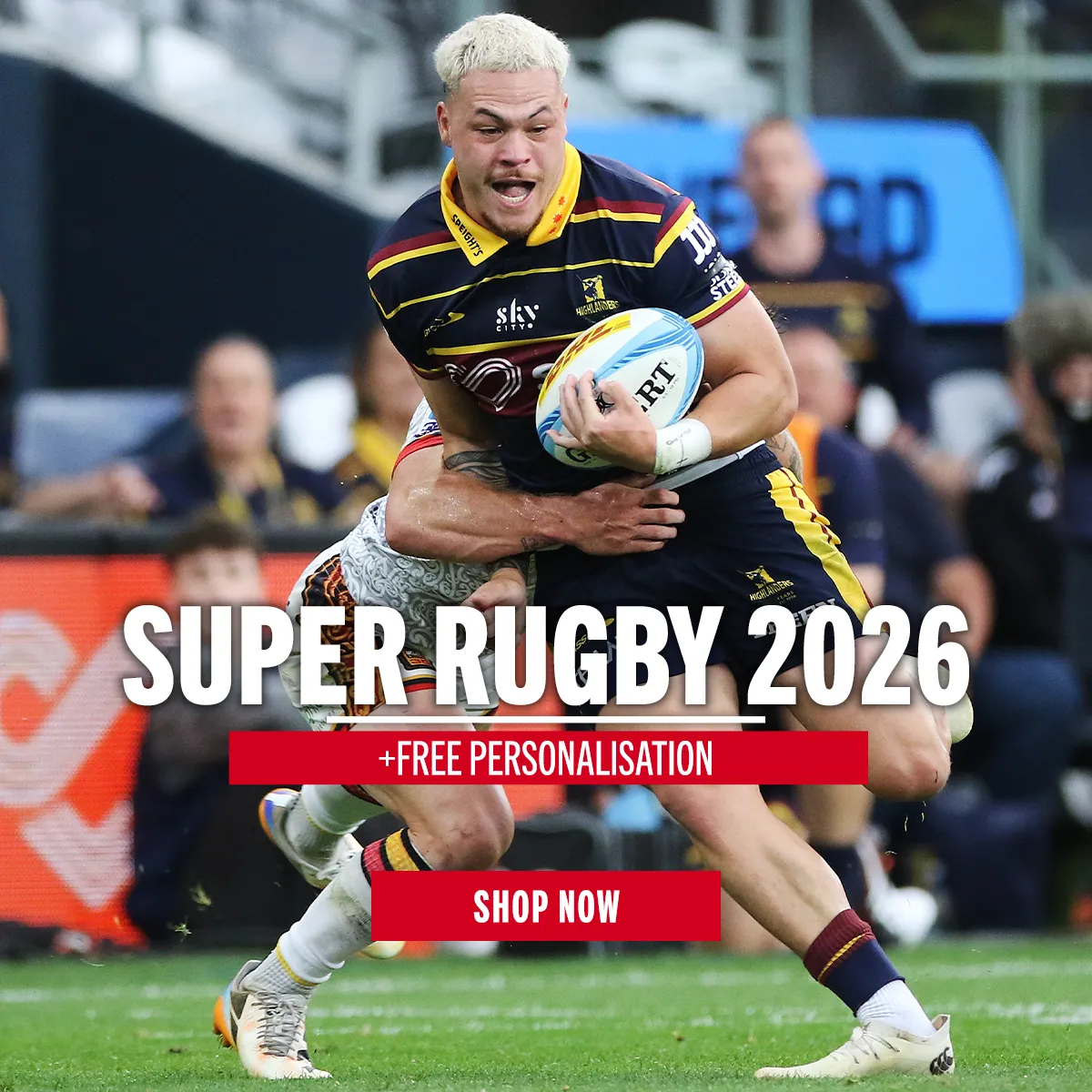 Highlanders' Caleb Tangitau makes a line break against the Chiefs in the Forsyth Barr Stadium in Dunedin.