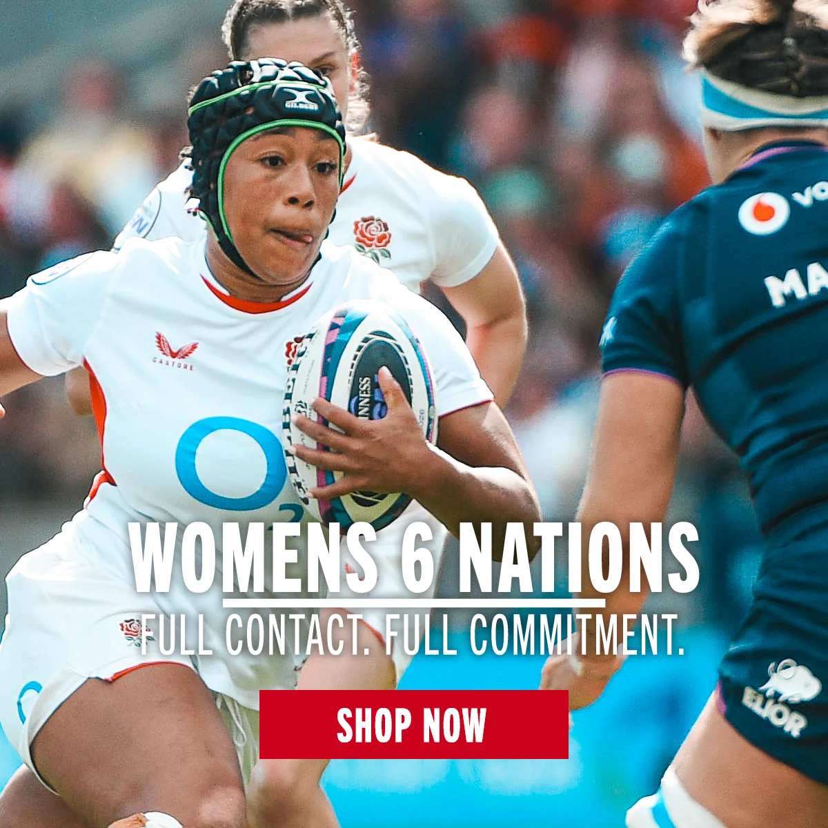 England Rugby flanker Sadia Kabeya runs with the ball at Rachel Malcolm, Scotland Rugby Captain during their match in the Women's 6 Nations 2026.