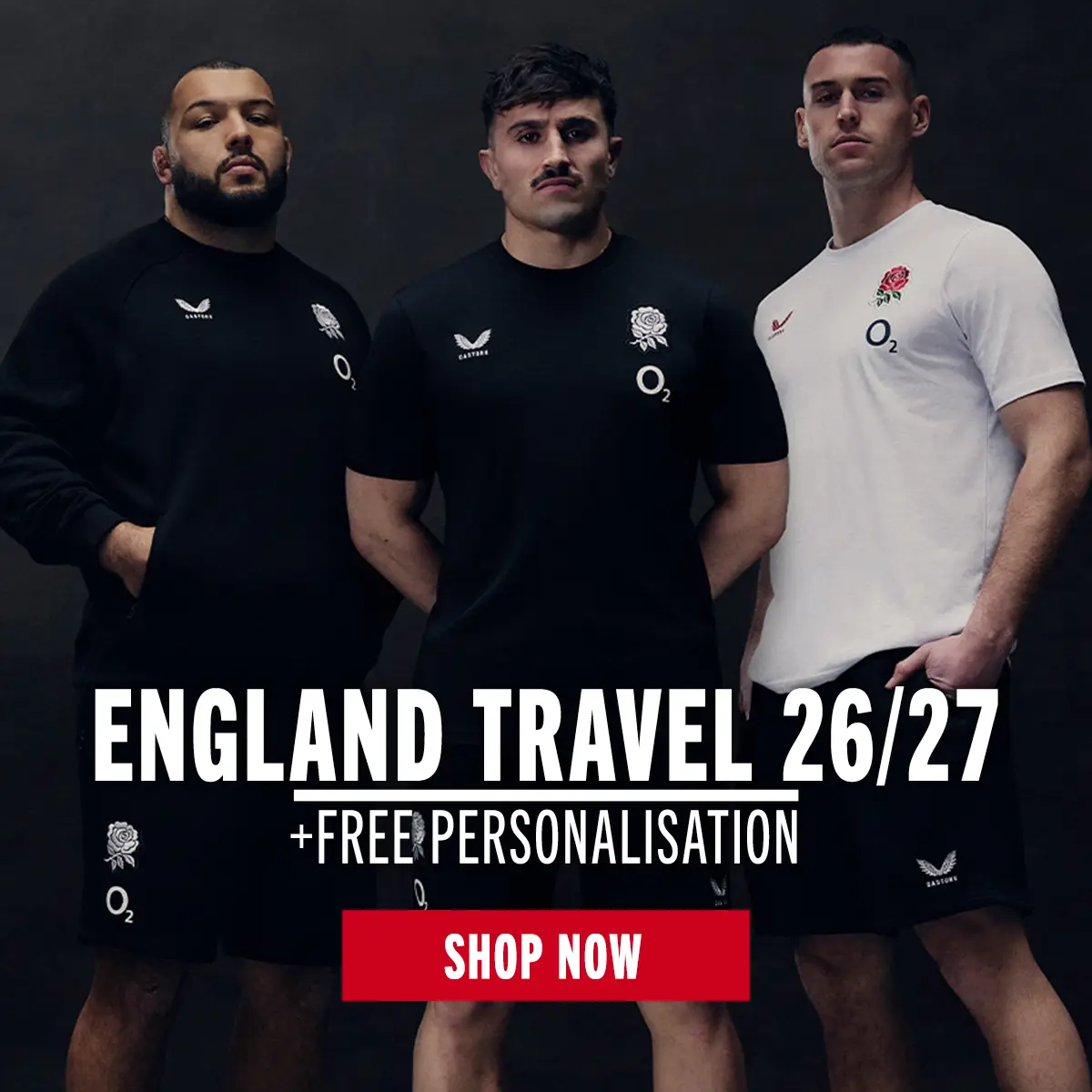 New In: England 26/27 Travel Range Three England rugby players are presenting the 26/27 England travel range.