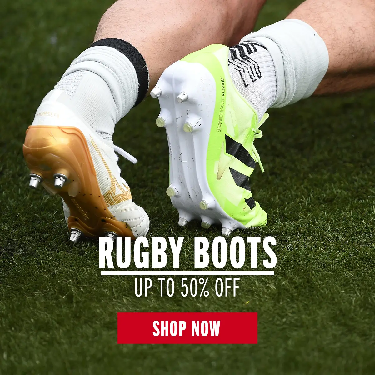 Close up shots of players feet as they ruck, with MIzuno and Adidas boots on.