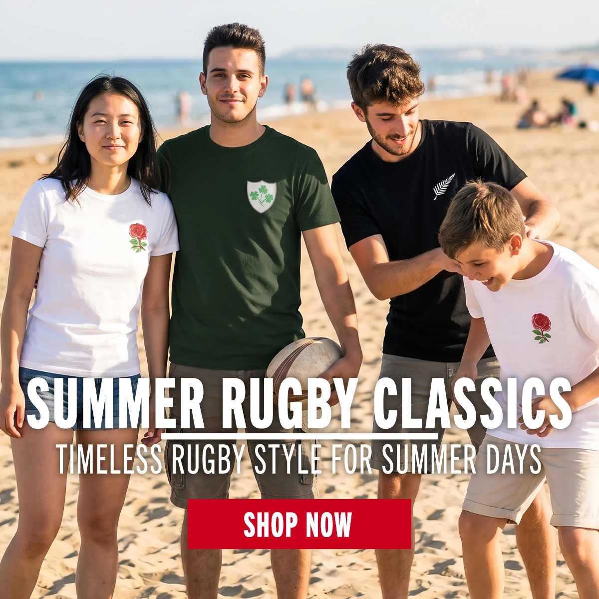 Summer Rugby Classics A montage of people wearing product from the Rugbystore Classics Collection.