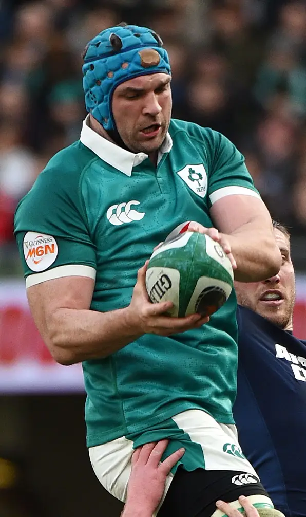 Tadhg Beirne winning a line out for Ireland against Scotland in the 2026 6 Nations.