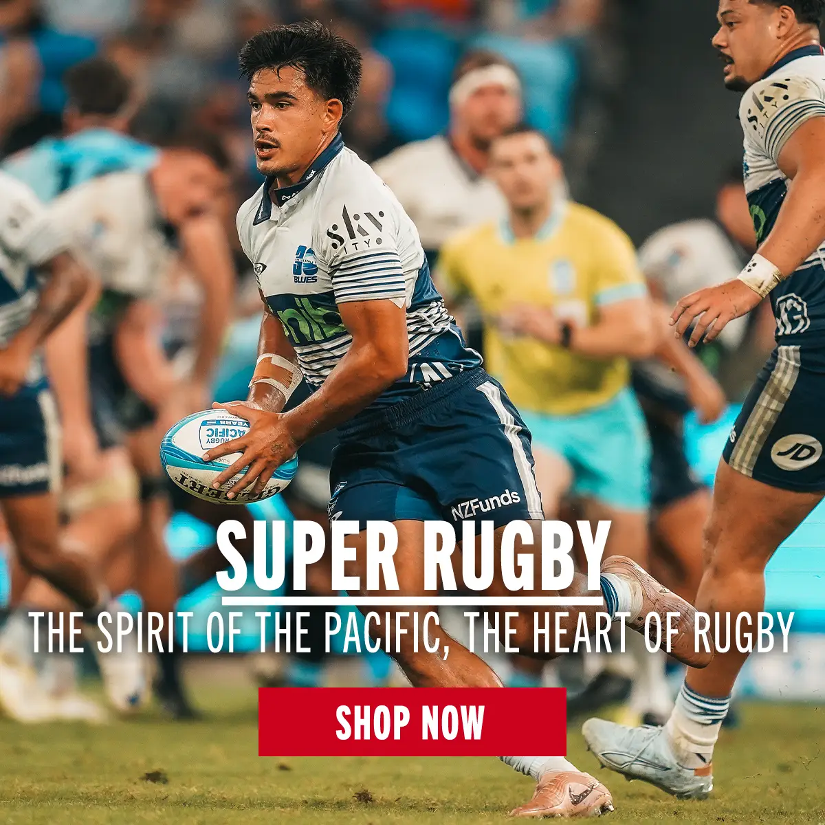 A Blues player looks to carry the ball in their game against the Waratahs.