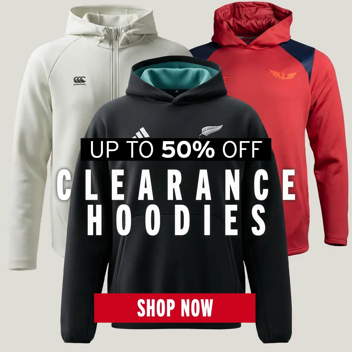A combination of the Canterbury Everest, Scarlets and All Blacks Presentation hoodies are on show.