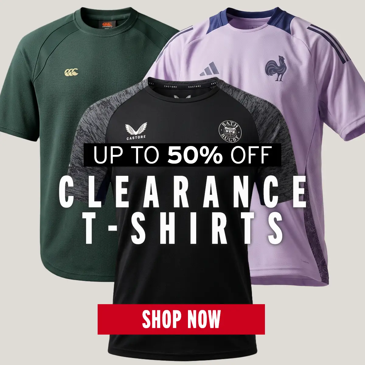 A combination of the France Training t-shirt, Bath Training t-shirt and the Canterbury Green Everest t-shirt are on show.