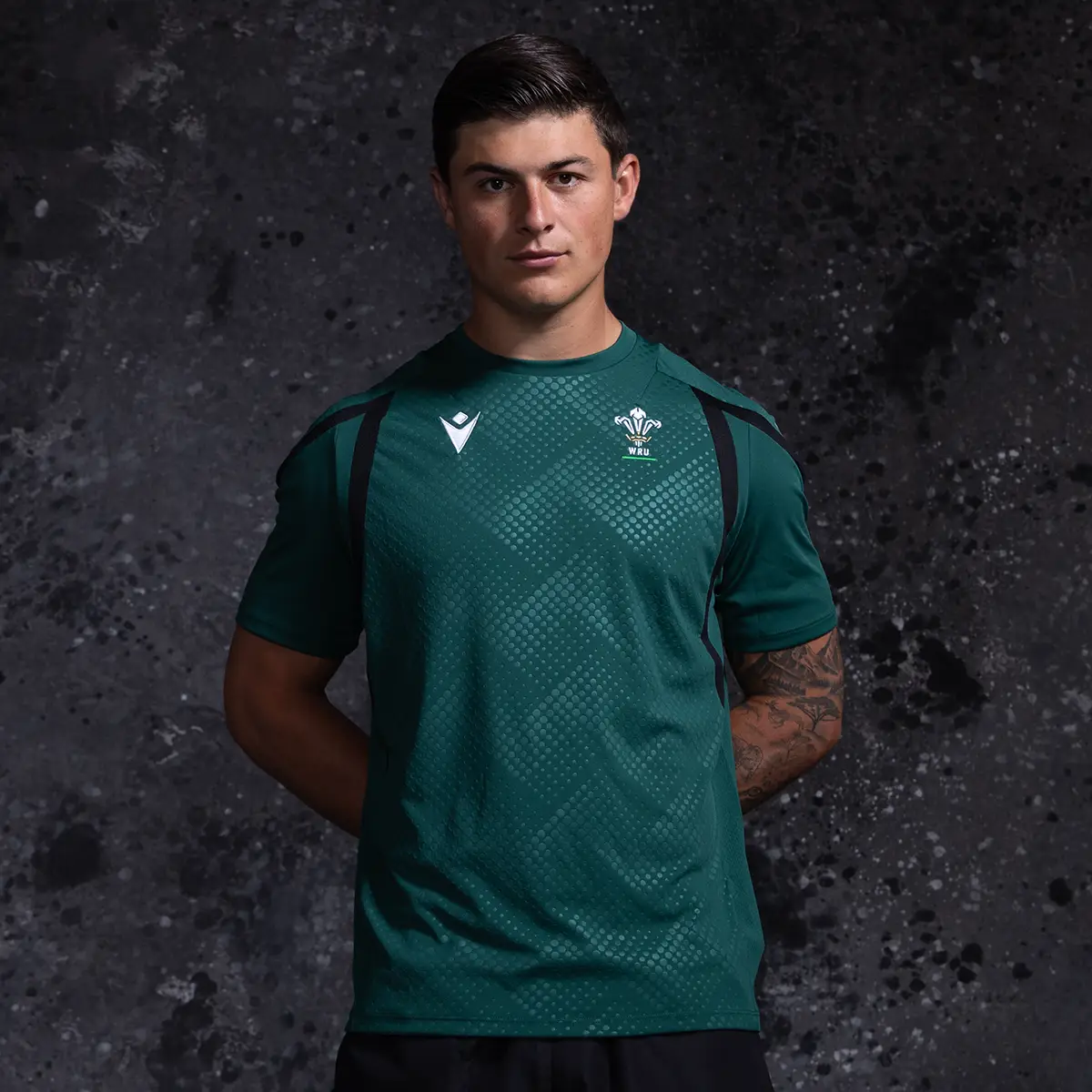 Wales Training T-Shirt Rees-Zammit stands in the new Wales training t-shirt.