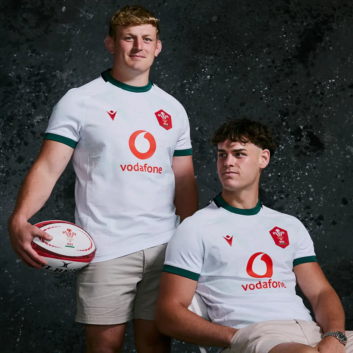 Wales Away Shirt Jac Morgan and Eddie James show off the new Wales 26/27 away top