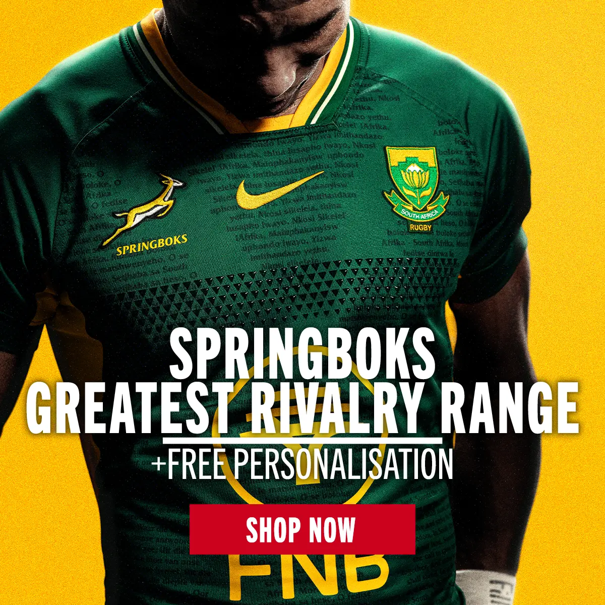 A Springboks player shows off the new shirt designed for the Greatest Rivalry Test series against the All Blacks.