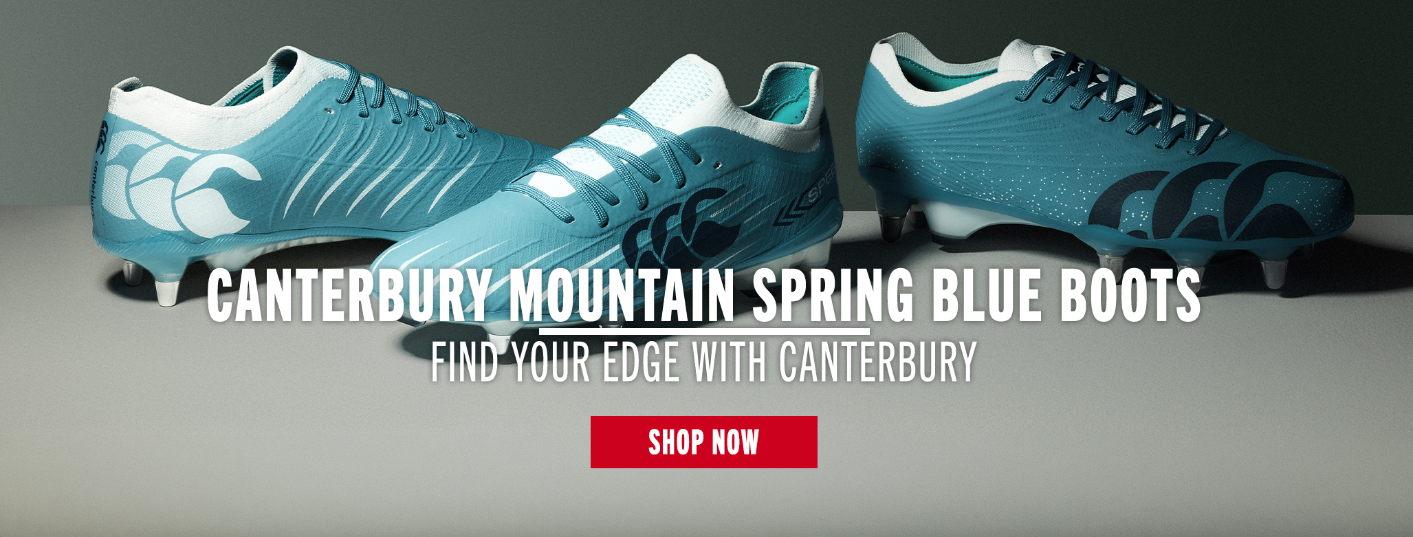 The latest Stampede, Phoenix & Speed Falcon Canterbury boots are laid out in their new mountain spring blue colour way.